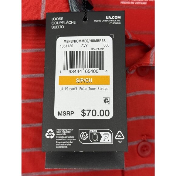 NWT Under Armour Men's Small Playoff Polo Tour Stripe Red Golf Shirt UPF‎ 40 - Picture 11 of 14